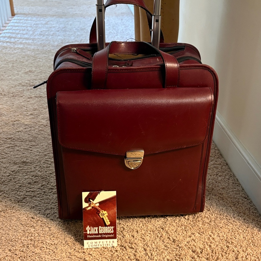 Jack Georges Burgundy Leather Laptop Bag with Front Flap Pocket